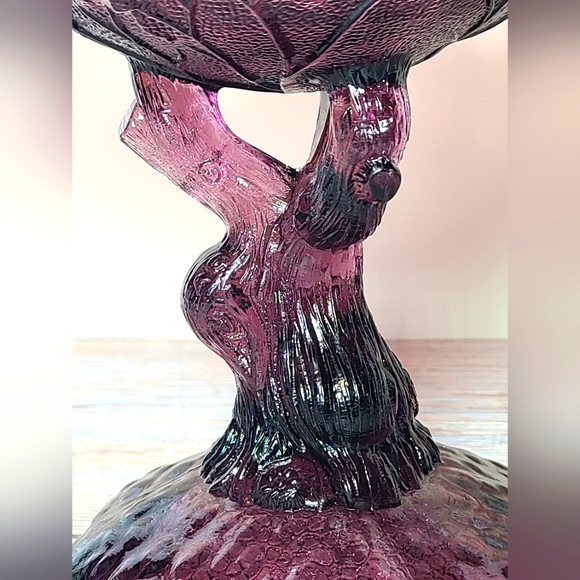 Portieux Vallerysthal Amethyst Glass Botanical Tree Trunk Pedestal Compote VTG - Picture 12 of 16